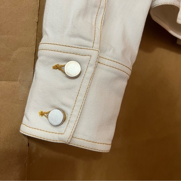 Misha Nonoo | Denim Crop Zip Up Jacket Collared White Contrast Stitching Size S - Picture 14 of 15